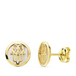 Pendientes Oro 18kts Mano Fatima 8mm Cierre Presión 18809