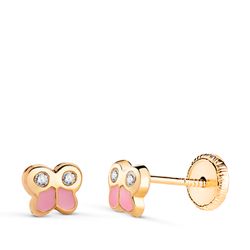 Pendientes Oro 18kts Mariposa C. Esmalte Rosa N2789-3AT 5x4,5mm