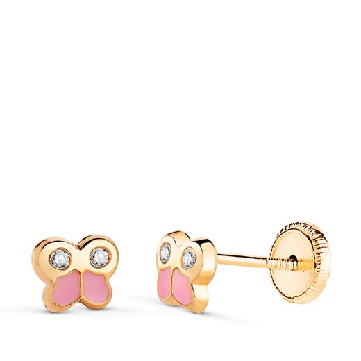 Pendientes Oro 18kts Mariposa C. Esmalte Rosa N2789-3AT 5x4,5mm