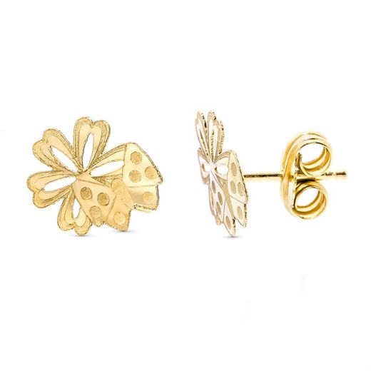 18kt Gold Butterfly Flower Earrings 8X7mm Pressure Closure 15312