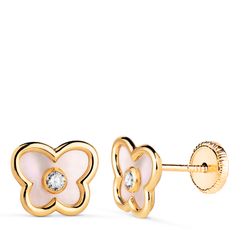 Pendientes Oro 18kts Mariposa Nácar & Circonitas N2802-3AT 8x7mm