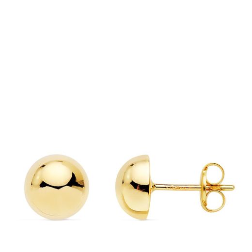 Boucles d'oreilles en or 18 carats demi-boule lisse 7 mm fermeture à pression 10006