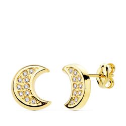 Pendientes Oro 18kts Media Luna Circonitas 9X8mm 18894