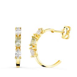 Pendientes Oro 18kts Medio Aro Aguamarina Talla Marquise 15X2mm Cierre Presión 21231-AM