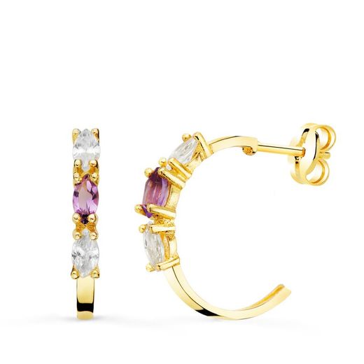 Kolczyki z 18-karatowego złota Półkola Ametyst Marquise Rozmiar 15X2mm Zapięcie ciśnieniowe 21231-AT