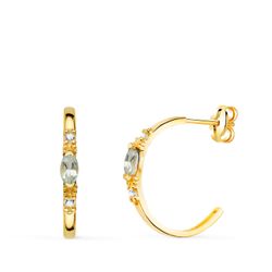 Pendientes Oro 18kts Medio Aro C. Piedra Aguamarina 21238-AM 15x2mm