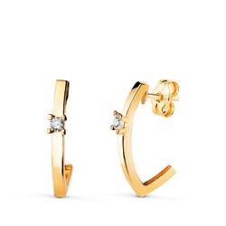 Pendientes Oro 18kts Medio Aro Circonitas 21385 16x3mm