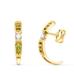 Pendientes Oro 18kts Medio Aro Circonitas Verdes  16X3mm Cierre Presion 21342-VE