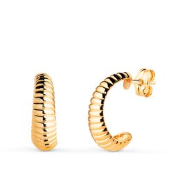 Pendientes Oro 18kts Medio Aro Gallones Brillo 21509 14x5mm