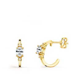 Pendientes Oro 18kts Medio Aro Liso Circonitas 12X3mm Cierre Presión 21284-CI