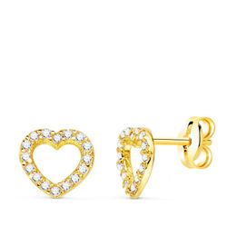 Pendientes Oro 18kts Mini Corazon Circonitas 7X7mm Cierre Presión 21223