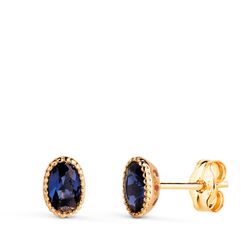 Pendientes Oro 18kts N8994-3PAZ Circonita Ovalada Azul 6x4mm