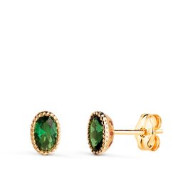 Pendientes Oro 18kts N8994-3PVE Circonita Ovalada Verde 6x4mm