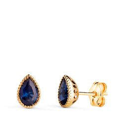 Pendientes Oro 18kts N8995-3PAZ Lágrima Circonita Azul 7x5mm