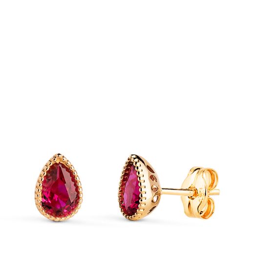 Pendientes Oro 18kts N8995-3PRO Lágrima Circonita Roja 7x5mm