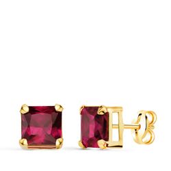 Pendientes Oro 18kts N8997-3PRO Circonita Cuadrada Roja 6x6mm
