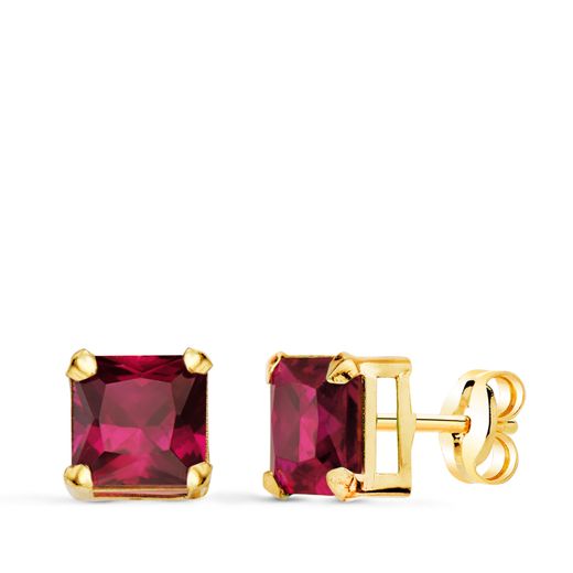 Pendientes Oro 18kts N8997-3PRO Circonita Cuadrada Roja 6x6mm