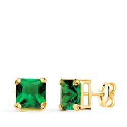 Pendientes Oro 18kts N8997-3PVE Circonita Cuadrada Verde 6x6mm