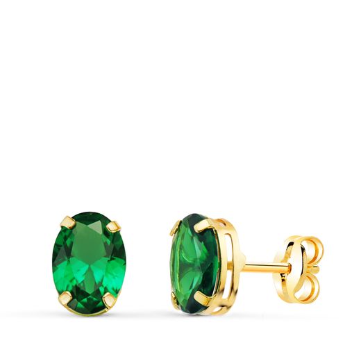 Pendientes Oro 18kts N8998-39PVE Circonita Verde Ovalada 7x5mm