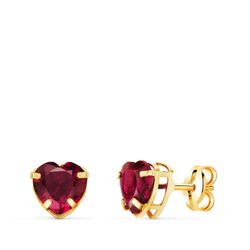 Pendientes Oro 18kts N8999-3PRO Corazón Circonita Roja 6x6mm