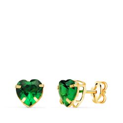 Pendientes Oro 18kts N8999-3PVE Corazón Circonita Verde 6x6mm