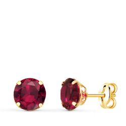 Pendientes Oro 18kts N9000-3PRO Circonita Redonda Roja 6mm