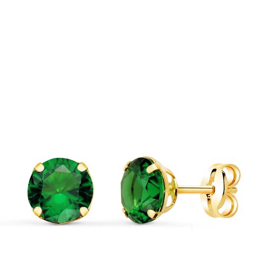 Pendientes Oro 18kts N9000-3PVE Circonita Redonda Verde 6mm