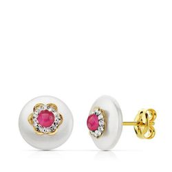 Pendientes Oro 18kts Nacar 9mm Piedra Rosa 3mm Presión 18778-RO