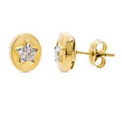Pendientes Oro 18kts Oval Estrellas 9X7mm Cierre Presión 15093