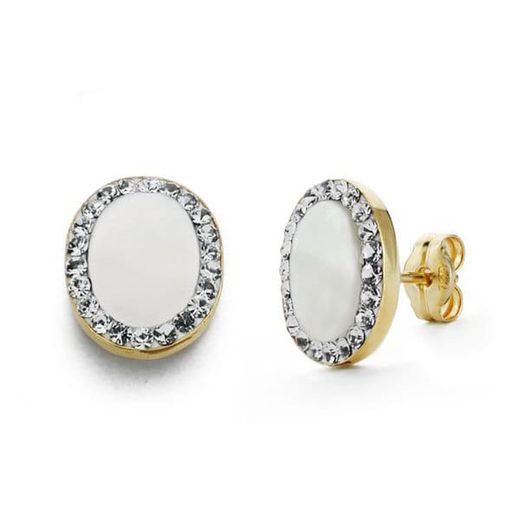 Χρυσά σκουλαρίκια 18 καρατίων Oval Mother of Pearl 10X8mm Κλείσιμο με πίεση 18535-NA