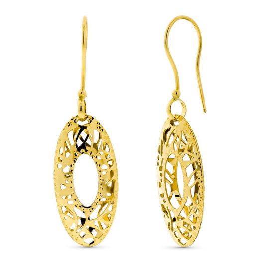Brincos de ouro 18kt com fecho de gancho oval esculpido a céu aberto 15792