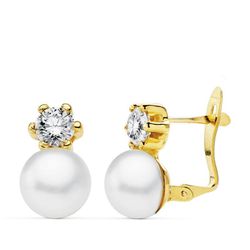 Orecchini in oro 18kt con perle da 7 mm e zirconi ad artiglio da 4 mm 18793