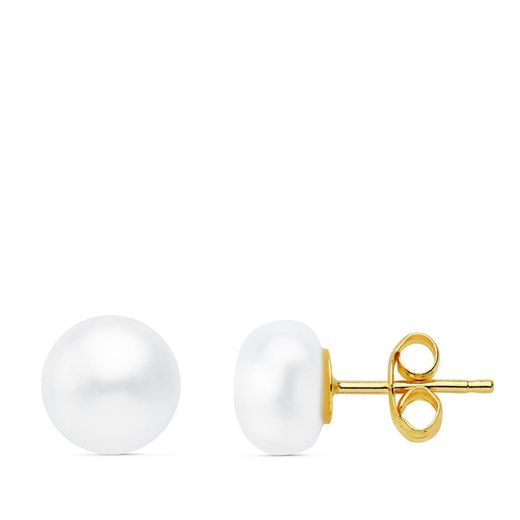 18kt Gold Pearl Button Earrings 7mm Pressure 18826