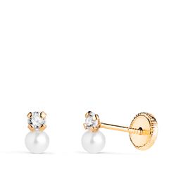 Pendientes Oro 18kts Perla C. Circonita N3966-3ATP 6x3,5mm