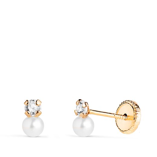 Pendientes Oro 18kts Perla C. Circonita N3966-3ATP 6x3,5mm