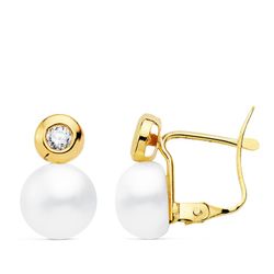 Pendientes Oro 18kts Perla Chatón 12X7mm Catalán 21049