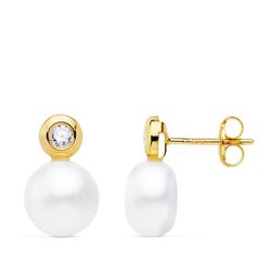 Pendientes Oro 18kts Perla Chatón 13X8mm Presión 21055