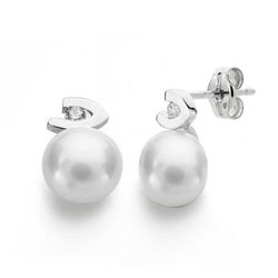 Pendientes Oro 18kts Perla Circonita 12X7mm 18044