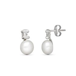 Pendientes Oro 18kts Perla Circonitas 10X6mm 18205