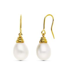 Pendientes Oro 18kts Perla Cultivada 12X10mm Largo 32mm Hippie 15225