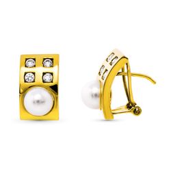 Pendientes Oro 18kts Perla Cultivada 15X9mm Omega 11224