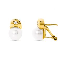 Pendientes Oro 18kts Perla Cultivada 7mm 12X7mm Omega 10796