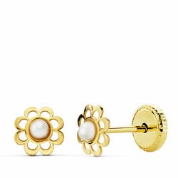 Pendientes Oro 18kts Perla Flor 18510