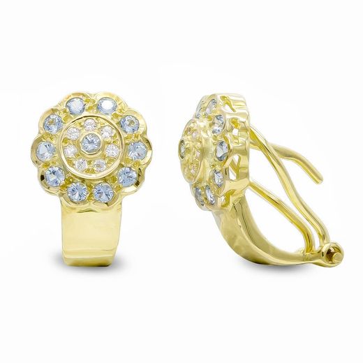 Χρυσά σκουλαρίκια 18 καρατίων Aquamarine Stone Zirconia 7272-1AMCI