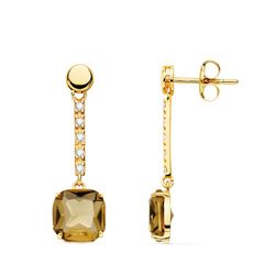 Pendientes Oro 18kts Piedra Cuadrada Fume 28X8mm 21133-FU