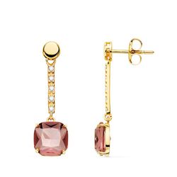 Pendientes Oro 18kts Piedra Cuadrada Kuncita 28X8mm 21133-KU