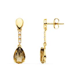 Pendientes Oro 18kts Piedra Gota Fume 28X7mm 21131-FU