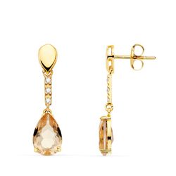 Pendientes Oro 18kts Piedra Gota Kuncita 28X7mm 21131-KU