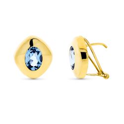 Pendientes Oro 18kts Piedra Oval Aguamarina 8X6mm 11407-AM