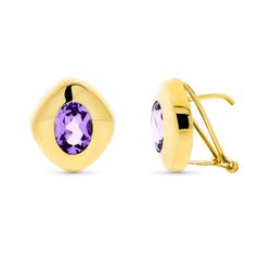Pendientes Oro 18kts Piedra Oval Amatista 8X6mm 11407-AT
